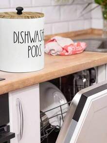 1pc Round Dishwasher Pod Holder, Dishwasher Tablet Container Storage For Kitchen Decor And Accessories, Wood Laundry Detergent Pods Container With Lid, Kitchen Storage Container For Laundry Pods - Multicolor - View 9