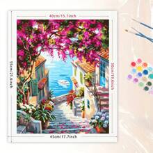 DIY Digital Oil Painting Kit For Adults, 40x50cm, Includes Paint And Brushes, Great For Stress Relief, Paint By Numbers, Handcraft Filling Numbers, Romantic Seaside Town Landscape Design, Room Decor Wall Craft, Mural, Beginner Painting, Ideal Gift For Friends (No Frame)