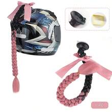 1 pieza Pelucas de trenzas de 22 pulgadas en colores rojo, negro, verde, amarillo, morado, rosa y azul para casco de motocicleta con ventosa desmontable con lazo (el casco no está incluido)
