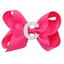 1 pieza Lazo con letra gigante brillante para niñas con perlas falsas y strass - Clip de cocodrilo elegante color rosa intenso - Accesorio de pelo dulce y lindo, regalo ideal para fiestas y festividades