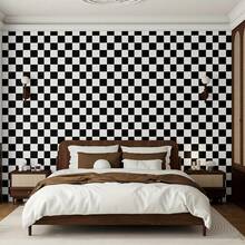 1 Roll Of Black And White Checkered Vinyl Peeled And Glued Sticky Wallpaper, Simple Grid Pattern, Detachable PVC Tile Stickers, Affixed To Tiles, Living Room, Kitchen, Bedroom, Home Office And Home Decoration Wallpaper Wall Paper Wall Stickers Room Decor Wall Decor Living Room Decor - Black and White - View 5