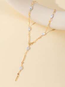 1 Stück goldfarbene Halskette mit Kunstperlen, sexy lange Kette mit blinkender Anhänger, geeignet für den täglichen Gebrauch, Dates, Party, Urlaub, Feiertage, Jahrestag, Geburtstaggeschenk, elegant, raffiniert, minimalistisch, luxuriös, modisch