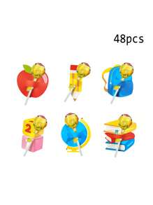 48Pcs Candy Holder Cards Pencel Apple Paper Cards For Lollipop Decorations, First Day Of School Party Supplies,Welcome Back To School Decoration, Teachers Party Favors