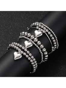 Set de 7 piezas de pulseras con cuentas en forma de corazón, joyería de perlas ABS de moda como regalo para mujeres, para uso diario