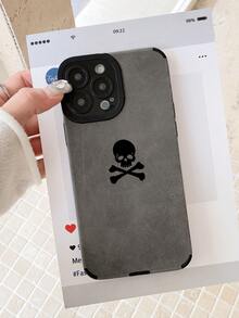 Skull Brushed Anti-Fall Phone Case, Premium Soft-Touch Phone Case, Full-Coverage Lens Protection Phone Case, Compatible With IPhone 17 Pro Max, 13, 15, 16 Pro Max, 16, 14, 15, 16 Plus - Grey - View 7