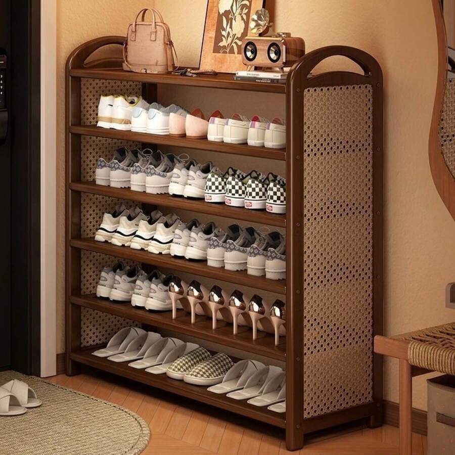 入口多层鞋架 - 藤条塑料收纳架 | 多层鞋架，适用于小空间、出租屋和宿舍