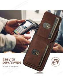 Funda de teléfono con soporte y tarjetero de piel sintética (PU) para 16 Pro Max, 15 Plus, 14, 13, 12, 11, y S25, S24 Ultra, S23, S22, y Pixel 9 Pro XL, 8A, 7 en colores negro, marrón, azul, morado y rosa