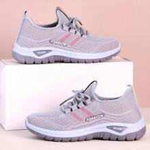 Women's Slip-On Mid-Top Casual Sports Shoes - Breathable Synthetic Cover & Mesh Upper, Vibrant Green & Orange Accents, EVA/PVC Cushioned Sole For All-Day Comfort - Versatile For Work, Running Errands & Casual Attire, Ladies Sneakers, Workwear Sneakers, Stylish Slipons, Modern Sneakers, Durable Traction, Comfortable Fit - 灰色 - 查看 2