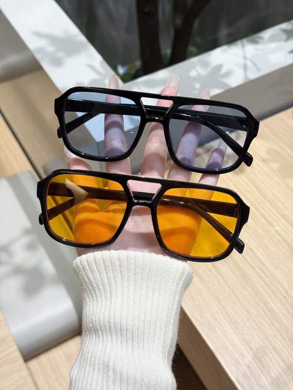 1/2/3 piezas Gafas de aviador cuadradas de estilo retro, diseño clásico de moda de plástico, accesorios de calle, playa y viaje al aire libre para vacaciones, gafas de sol elegantes y con estilo, atuendo elegante para salidas familiares, viajes, vacaciones y vuelta al colegio