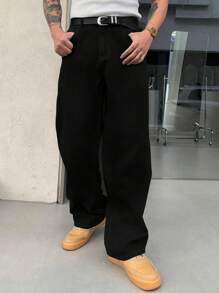 Men's Black Casual Loose Jeans, Fashion And Comfortable, Grunge