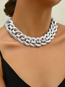 1 件个性化夸张欧美锁骨金属风格项链，适合派对和日常佩戴 - 銀色 - 查看 4