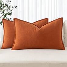 Local Delivery- Decorative Linen Pillow Covers 18x18 Inch Natural Beige ​Boho Farmhouse​ ​Neutral Couch Throw Pillows For Bed Pack Of 2 Accent Outdoor Pillowcase Modern Sofa Cushion Livingroom Home Decor - 亮橙色 - 查看 9