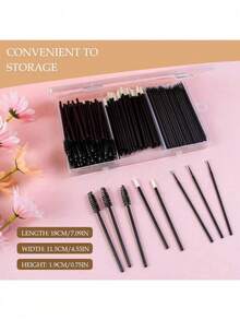 200/100/50 Pcs Disposable Mascara Wands Lip Wands Set, 50 Pcs Black Eyelash Brushes 50 Pcs Lipstick Wands 100 Pcs Micro Makeup Brush Lipstick Lipgloss Applicator With Organizer Box For Eyelash Extensions Lip - Black - View 7