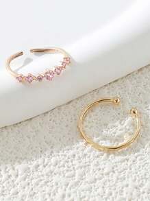 2 Piezas Set de Anillos de Dedo del Pie de Cobre y Circonio para Mujer