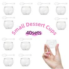 10/20/40 pièces Mini coupes à dessert avec cuillères, petites tasses en plastique transparent inclinées pour pudding, mousse, gelée, fête. Convient pour mini gâteaux glacés, décoration de dessert, anniversaire, mariage et autres événements