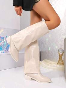 新款秋冬女士过膝长靴，时尚女士尖头皮革粗跟套穿式过膝长靴，有黑色、棕色、咖啡色、卡其色、米色、豹纹、红色、派对款可选