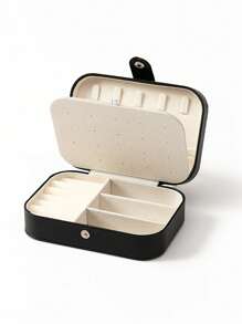 1 pezzo Scatola da viaggio per gioielli, piccola scatola di stoccaggio in pelle sintetica, scatola per gioielli con bottone, scatola collezione gioielli, scatola porta anelli, adatta per donne e ragazze, portatile a doppio strato, utilizzata per conservare orecchini, anelli, collane