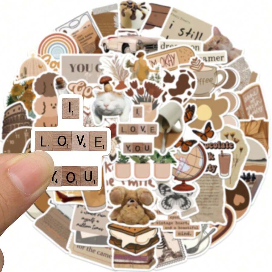 120 buah Stiker Estetika Vintage Cokelat, Cocok untuk Koper, Komputer, Ponsel, Buku Catatan, dll., Stiker Dekoratif DIY - 2 Set - View 1