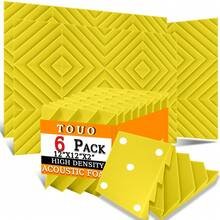 TOUO吸音泡沫，6-48片装，12英寸×12英寸×2英寸/1英寸，吸音板，适用于录音室、鼓房、办公室 - 8种颜色可选，高密度降噪隔音墙砖 - 彩色 - 查看 24