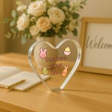1pc Acrylic Decorations Custom Easter Acrylic Heart Plaque With Carrots, Personalized Spring Holiday Decor For Easter Table, Cute Gift Idea For Children, Girlfriend, Or Family, Bunny And Carrot Theme Ornament, Transparent Acrylic Block For Easter Sunday Display, Thoughtful Keepsake For Easter Party