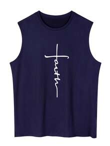 男士休闲字母与心形印花圆领背心 - 藏蓝色 - 查看 2