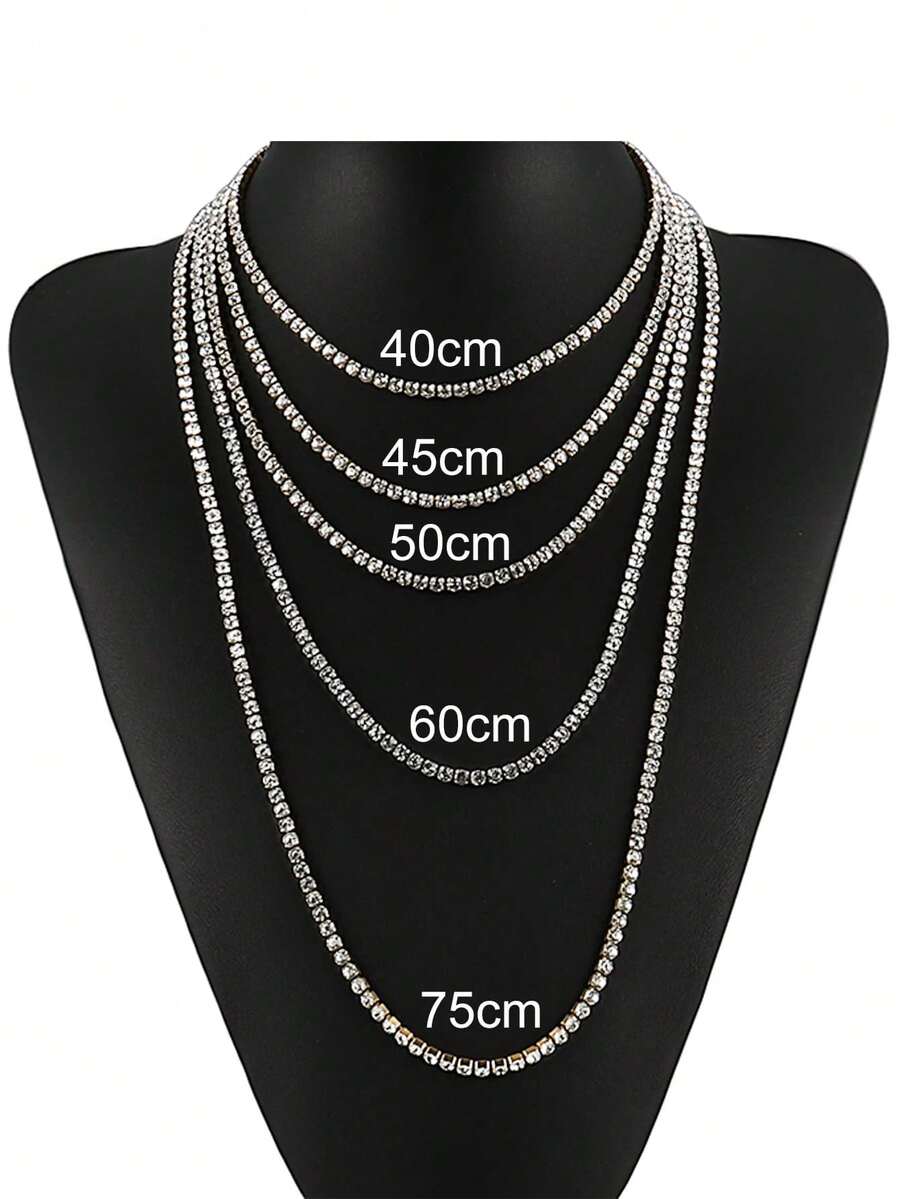 1条4毫米不锈钢网球链项链，男士嘻哈项链，镶嵌水晶锆石颈链，镀银项链，教师节礼物 - 銀色 - 查看 1