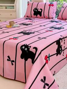 1pc Cartoon Printed Bedsheet, Soft Comfortable Mattress Protector, Kids Cartoon Geometric Bedding Set, Heart Pattern Bedding Set, Home Decor, Fits Twin/Full/Queen/King Size Beds, Suitable For Mother's Day Gift, Machine Washable - YSX-cartoon Printed Single Bed Sheet - View 6