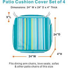 Local Delivery- Outdoor Cushion Slipcovers Waterproof 4 Pack Patio Chair Seat Cushion Covers With Zipper And Tie, 22 X 20 X 4 Inch, Replacement Cover Only - Stripes Turquoise - View 5