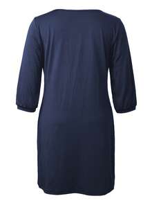 Plus Size V-Neck Mid-Length Sleeve Casual Solid Color Maxi Dress, Daily Wear Spring/Summer