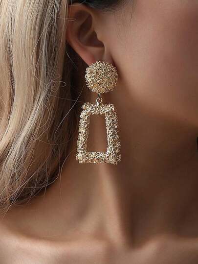 1pair Fashionable Textured Geometric Drop Earrings For Women For Daily Decoration