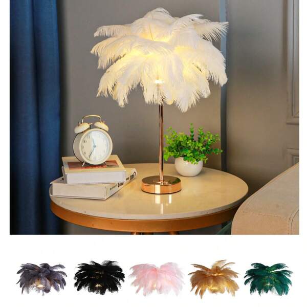 1pc USB-Powered 3-Color Dimming Adjustable Touch Control Romantic Feather Decorative Table Lamp, Suitable For Bedroom, Living Room, Gift For Holiday & Birthday, Includes 1 Data Cable