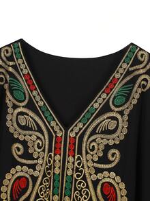 Bohemian Black Embroidery Kaftan 2025 Summer Plus Size Batwing Sleeves House Dress Vacation Outfits