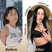 Black Blond Skunk Stripe Wear And Go Glueless Wigs Pre Plucked Pre Cut For Beginners Synthetic Lace Front Wigs With Bangs Long Straight Layered Wigs Highlights 26 Inch 3 Seconds To Wear - BlackBlonde - View 4