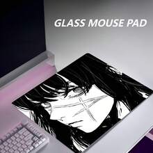 Glass Mouse Pad Black Japanese Anime Cool Hard Mouse Pads For Gaming, Professional Large Mouse Mat 17.72*15.75 Inch, Special Glass Surface With Improved Precision And Speed
