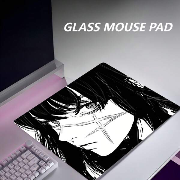 Glass Mouse Pad Black Japanese Anime Cool Hard Mouse Pads For Gaming, Professional Large Mouse Mat 17.72*15.75 Inch, Special Glass Surface With Improved Precision And Speed