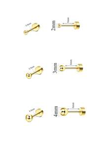3 perechi cercei stud din oțel inoxidabil cu bilă mică, spate plat, pentru femei, bărbați, fete, set de cercei la modă pentru cartilaj, tragus, Daith, pentru bijuterii cu piercing multiplu
