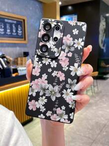 Blumen 1 Stück kreatives Blumenmuster, schwarze matte TPU-Textur, stoßfeste Handyhülle geeignet als Geschenk für Freunde, kompatibel mit Samsung, OPPO, Vivo und anderen Android-Handys