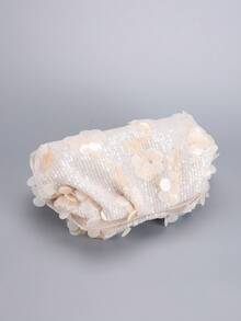 闪亮褶皱云朵装饰米色化妆包，优雅手拿包，适合派对和正式场合 - 米色 - 查看 5