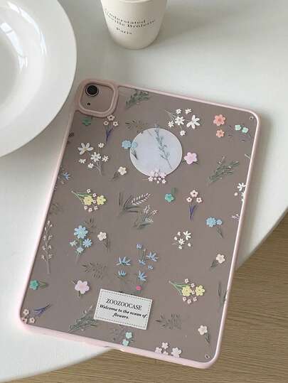 Flower 1pc 亚克力透明花卉印花保护套，简约法式浪漫优雅风格，适合女性，适合多种平板电脑型号，因实际收到的商品而异