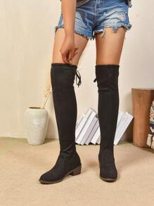 1 Pair Women's Elegant Minimalist Fashion High Heel Boots, Suede Over-The-Knee Slim Lace-Up Thigh High Boots, Classic Black Stiletto Heel Boots, Slimming Black High Heels