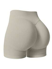 NcmRyu Women Seamless Elastic High-Waist Quick Dry Breathable Tight Shorts For Running, Fitness & Workout Fall Clothes For Women - 灰色 - 查看 1