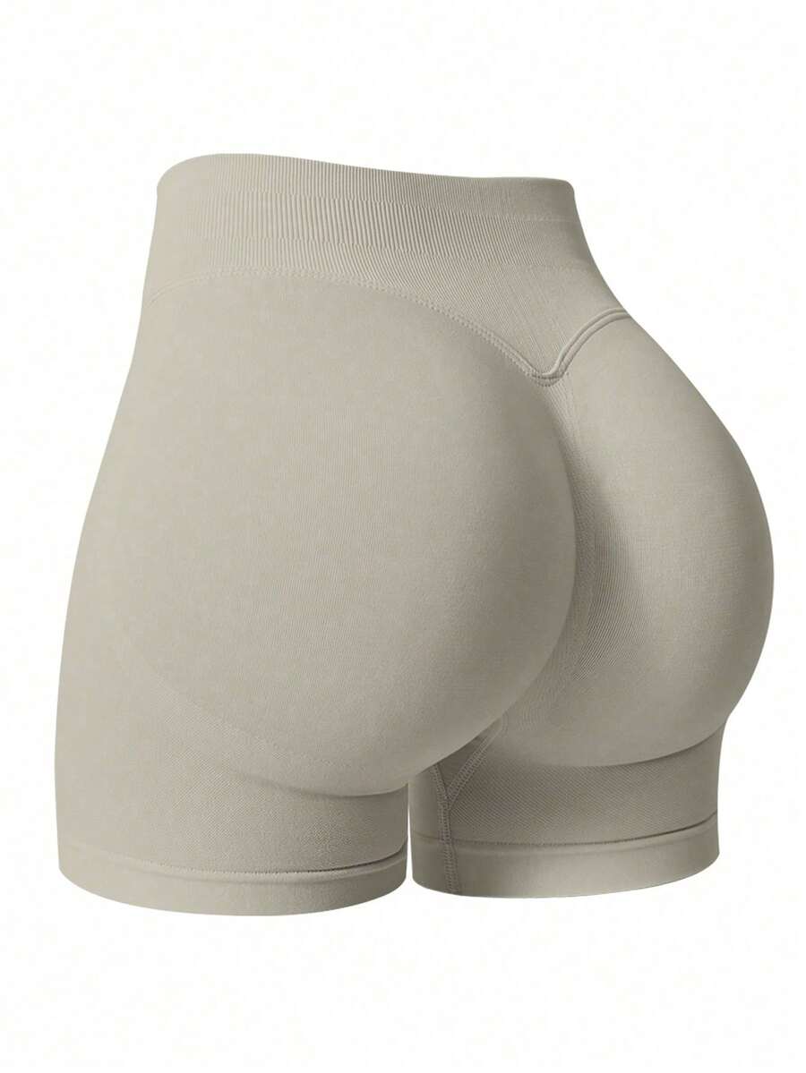 NcmRyu Women Seamless Elastic High-Waist Quick Dry Breathable Tight Shorts For Running, Fitness & Workout Fall Clothes For Women - 灰色 - 查看 1