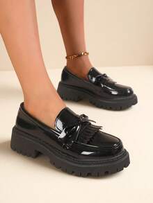 Girl S Retro Bow Flat Shoes - Breathable Loafers With Thick Cushioned Sole, Round Toe Comfortable Flats In Black. - Black - View 6