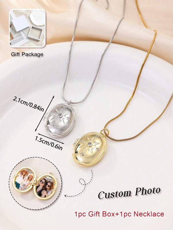 Customized Oval Photo Locket Necklace, Personalized Necklace For Women, Suitable As Birthday, Thanksgiving, Mother's Day, Graduation Gifts, Gift For Mom, Gift For Friends