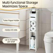 Senmeo 3-Tiers Slim Bathroom Storage Cabinets In Different Sizes, Collapsible Storage Cabinets, Narrow Bathroom Storage Cabinets, Slim PVC Organizers, Suitable For Tight Spaces, Easy To Assemble And Durable, Multi-Purpose Toilet Paper Holder Organizer For Bathroom, Bedroom And Living Room, Suitable For Home Organization And Storage - White - View 4