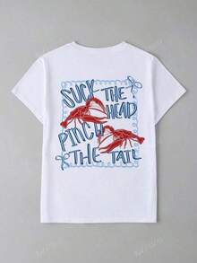 Funny Crawfish Graphic, Sassy Crawfish, Louisiana , Whimsical Lobster Graphic Printed Crew Neck Short Sleeve T-Shirt, Funny Seaside Shirt Summer Beachwear Gift For Seafood Lovers.High Street Hip Hop Style T-Shirt Casual Cotton Printed T-Shirt Comfortable Crew Neck Cotton T-Shirt - 白色 - 查看 6