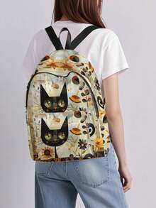 Fun Cartoon Cat Pattern Large Capacity Printed Women's Backpack, Pocket Backpack, Backpack With Pockets, Suitable For Girls, College Students, White-Collar Workers, Very Suitable For High School, College, Business, Outdoor Work And Returning To School Cat Pattern Large Capacity Printed Women's Backpack - Multicolor - View 12