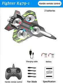 El avión de combate controlado por control remoto K479 ofrece la opción entre un control remoto con mando y un control remoto con sensor de gravedad. Está equipado con un sistema de ascenso/descenso con un solo toque, una función de giro de 360° y una función de vuelo en círculos.