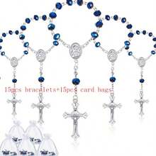 粉色玫瑰十字架念珠手链，配欧根纱袋，生日派对礼物，周年纪念礼物 - 粉紅色-30件 - 查看 11