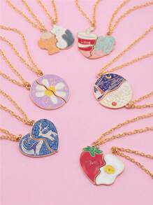 2 pièces Meilleur ami Ensemble de collier en forme de cœur, pendentif de dessin animé mignon Bijoux d'amitié Cadeau pour les filles